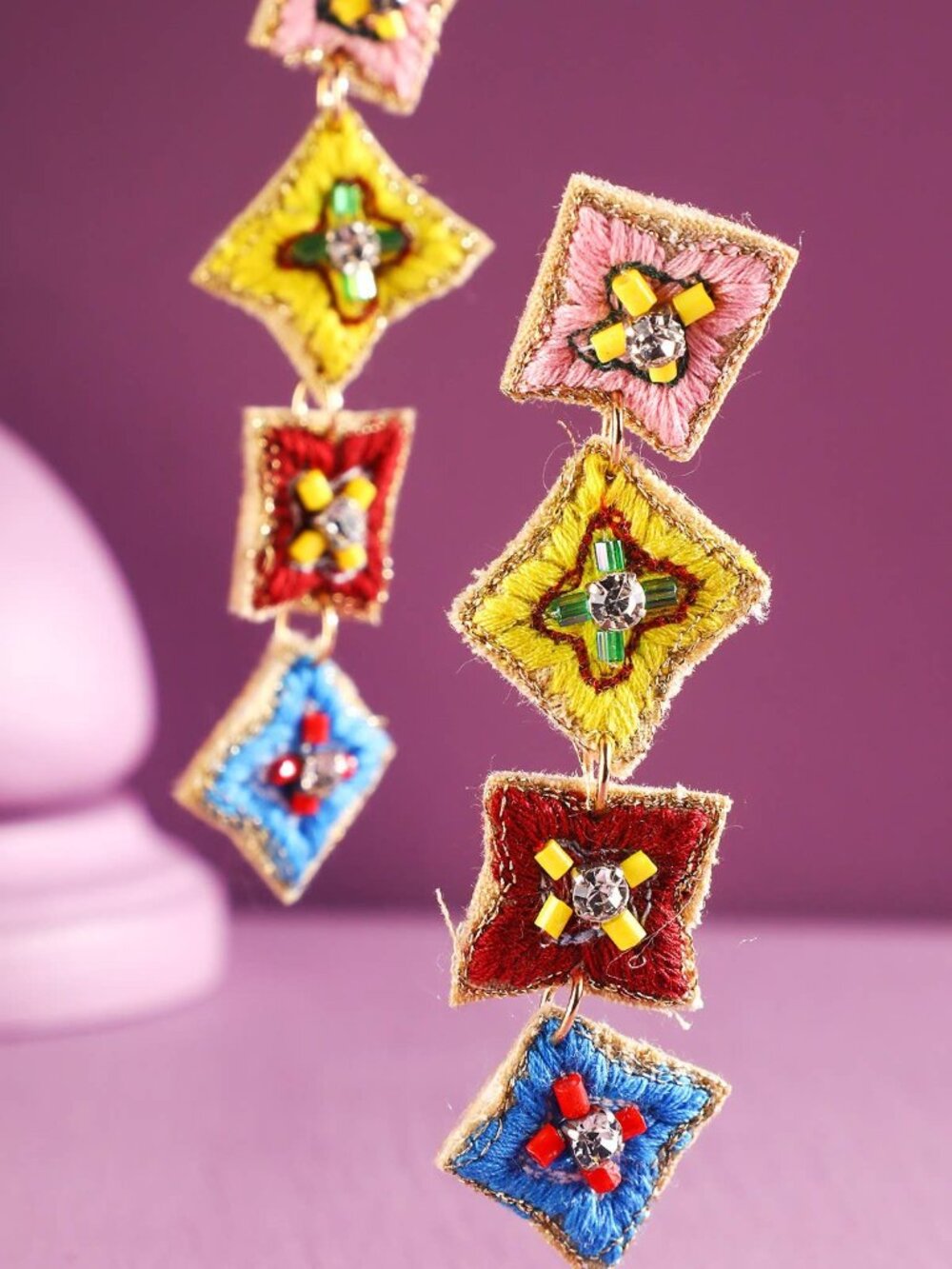 India Flower Hand Sewed Dangle Earrings